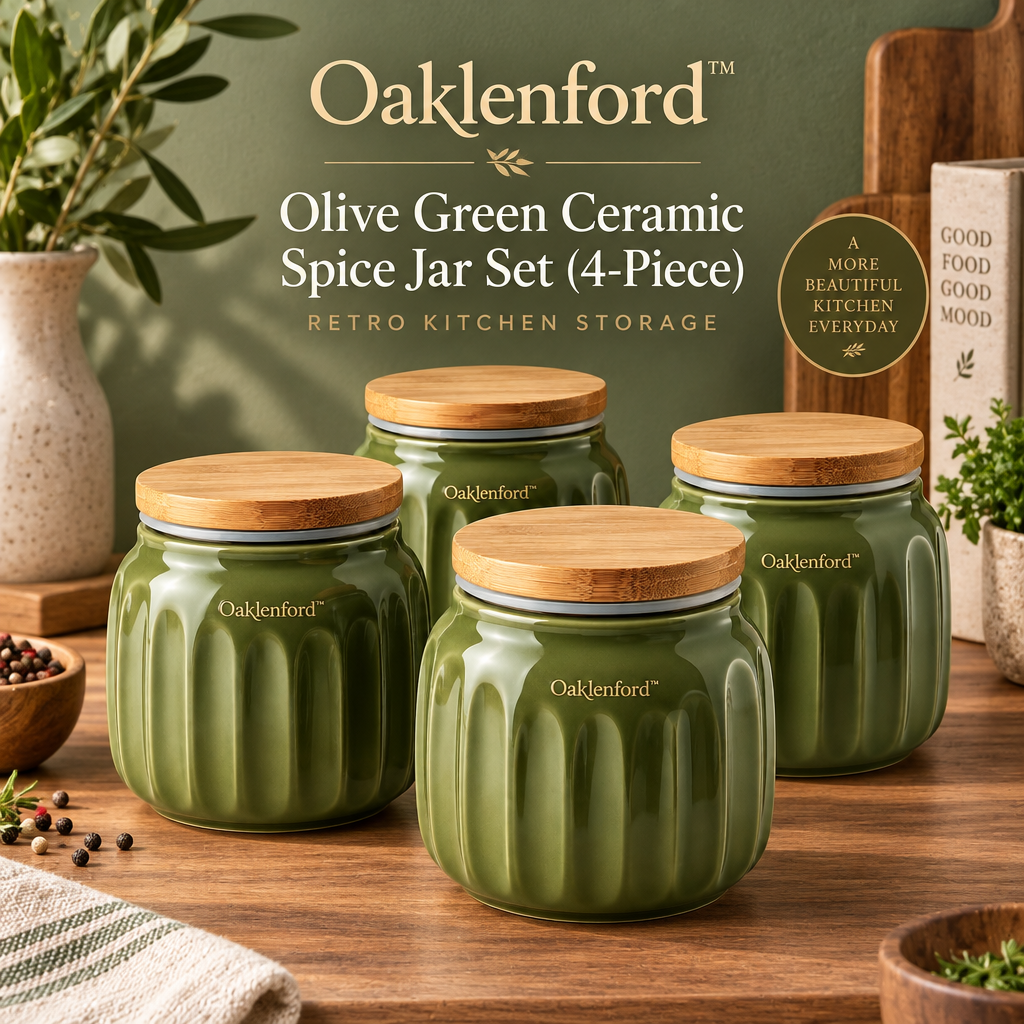 Oaklenford™ Olive Green Ceramic Spice Jar Set brand hero