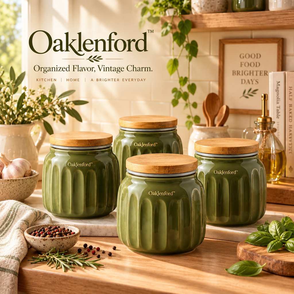 Oaklenford™ Olive Green Ceramic Spice Jar Set lifestyle
