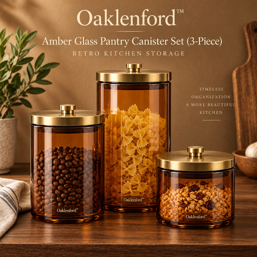 Oaklenford™ Amber Glass Pantry Canister Set brand hero