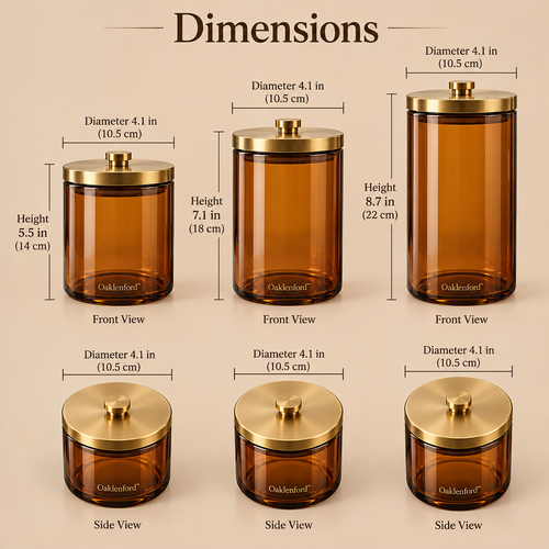 Oaklenford™ Amber Glass Pantry Canister Set dimensions
