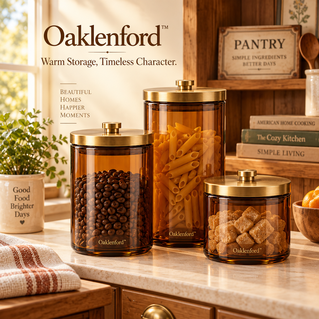 Oaklenford™ Amber Glass Pantry Canister Set lifestyle