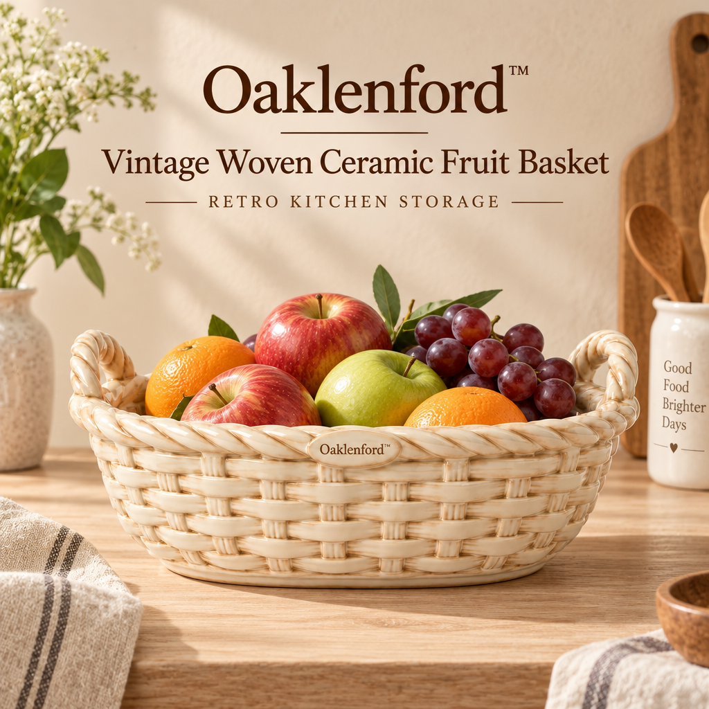 Oaklenford™ Vintage Woven Ceramic Fruit Basket brand hero