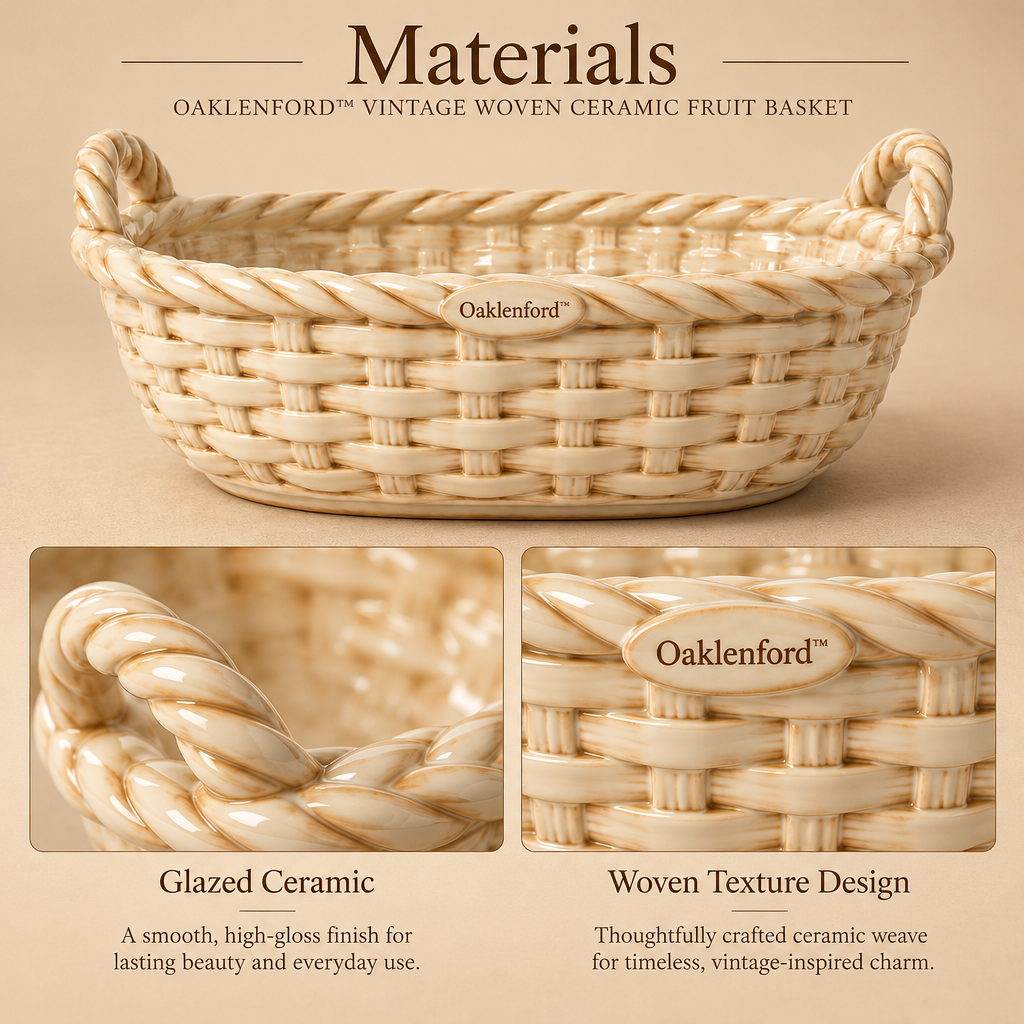 Oaklenford™ Vintage Woven Ceramic Fruit Basket materials