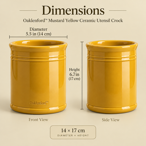 Oaklenford™ Mustard Yellow Ceramic Utensil Crock – Vintage Kitchen Product Dimensions