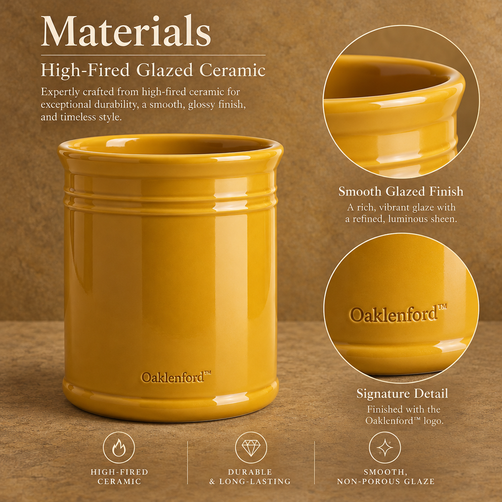Oaklenford™ Mustard Yellow Ceramic Utensil Crock – Vintage Kitchen Materials & Structure