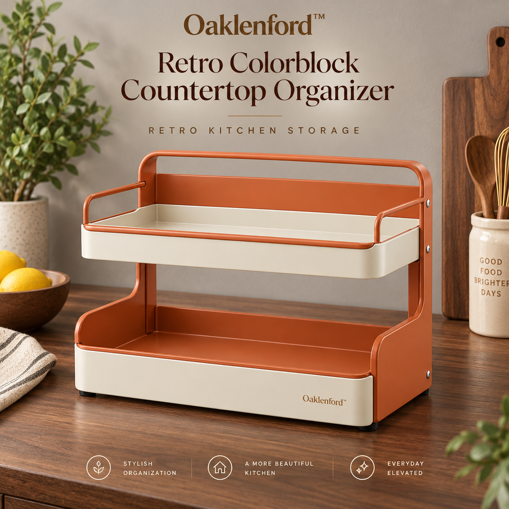 Oaklenford™ Retro Colorblock Countertop Organizer – Vintage Kitchen Brand Hero