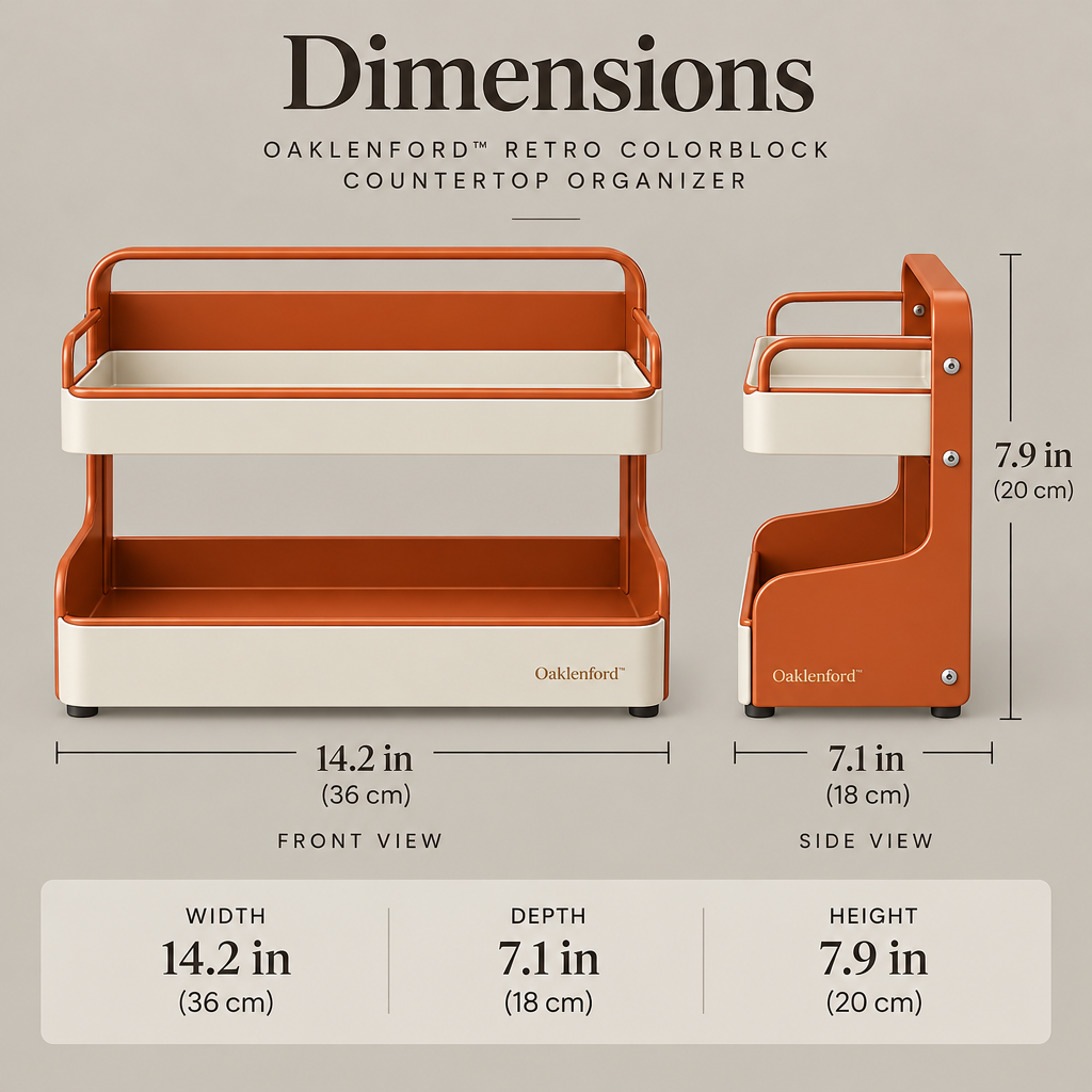 Oaklenford™ Retro Colorblock Countertop Organizer – Vintage Kitchen Product Dimensions