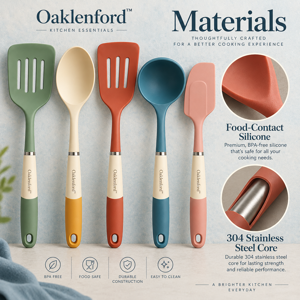 Oaklenford™ Retro Colorblock Cooking Utensil Set (5-Piece) – Vintage Kitchen Materials & Structure