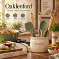 Oaklenford™ Olive Handle Spatula & Spoon Set (3-Piece) – Vintage Kitchen Lifestyle Image