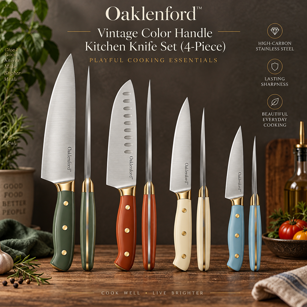 Oaklenford™ Vintage Color Handle Kitchen Knife Set (4-Piece) – Vintage Kitchen Brand Hero