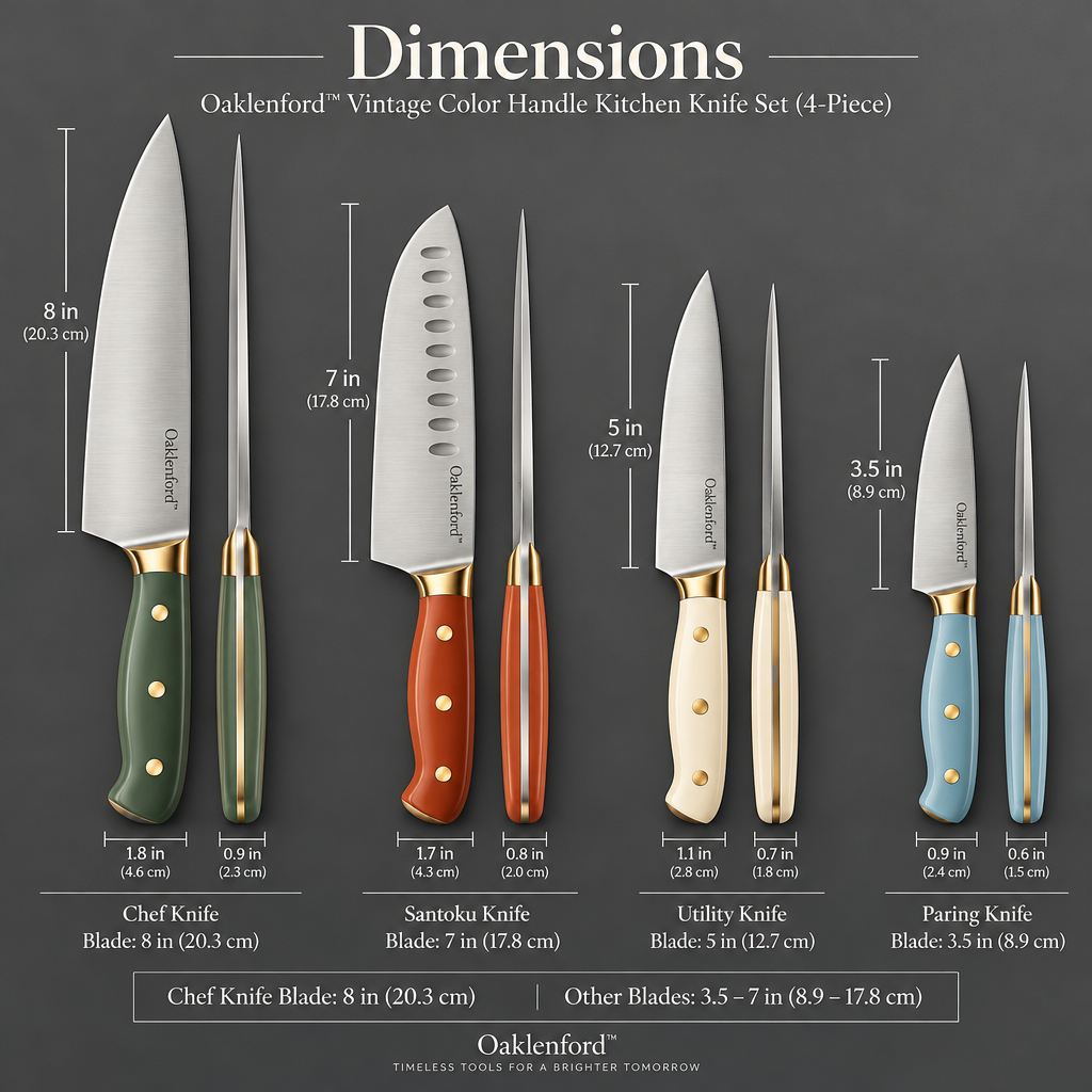 Oaklenford™ Vintage Color Handle Kitchen Knife Set (4-Piece) – Vintage Kitchen Product Dimensions