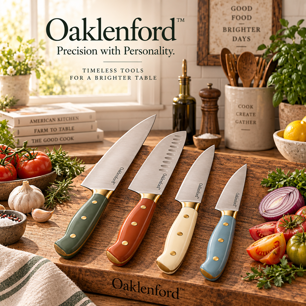 Oaklenford™ Vintage Color Handle Kitchen Knife Set (4-Piece) – Vintage Kitchen Lifestyle Image