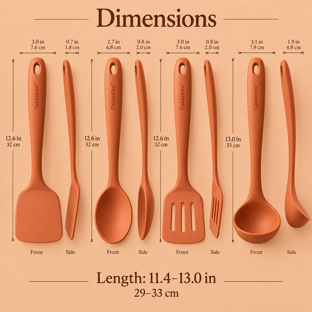 Oaklenford™ Terracotta Silicone Utensil Set (4-Piece) – Vintage Kitchen Product Dimensions