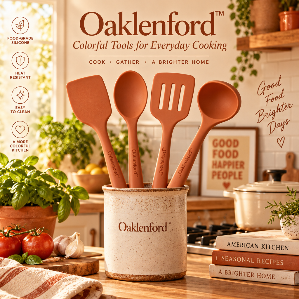Oaklenford™ Terracotta Silicone Utensil Set (4-Piece) – Vintage Kitchen Lifestyle Image