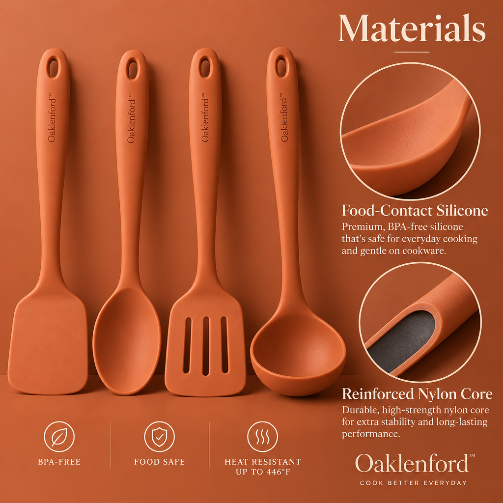 Oaklenford™ Terracotta Silicone Utensil Set (4-Piece) – Vintage Kitchen Materials & Structure