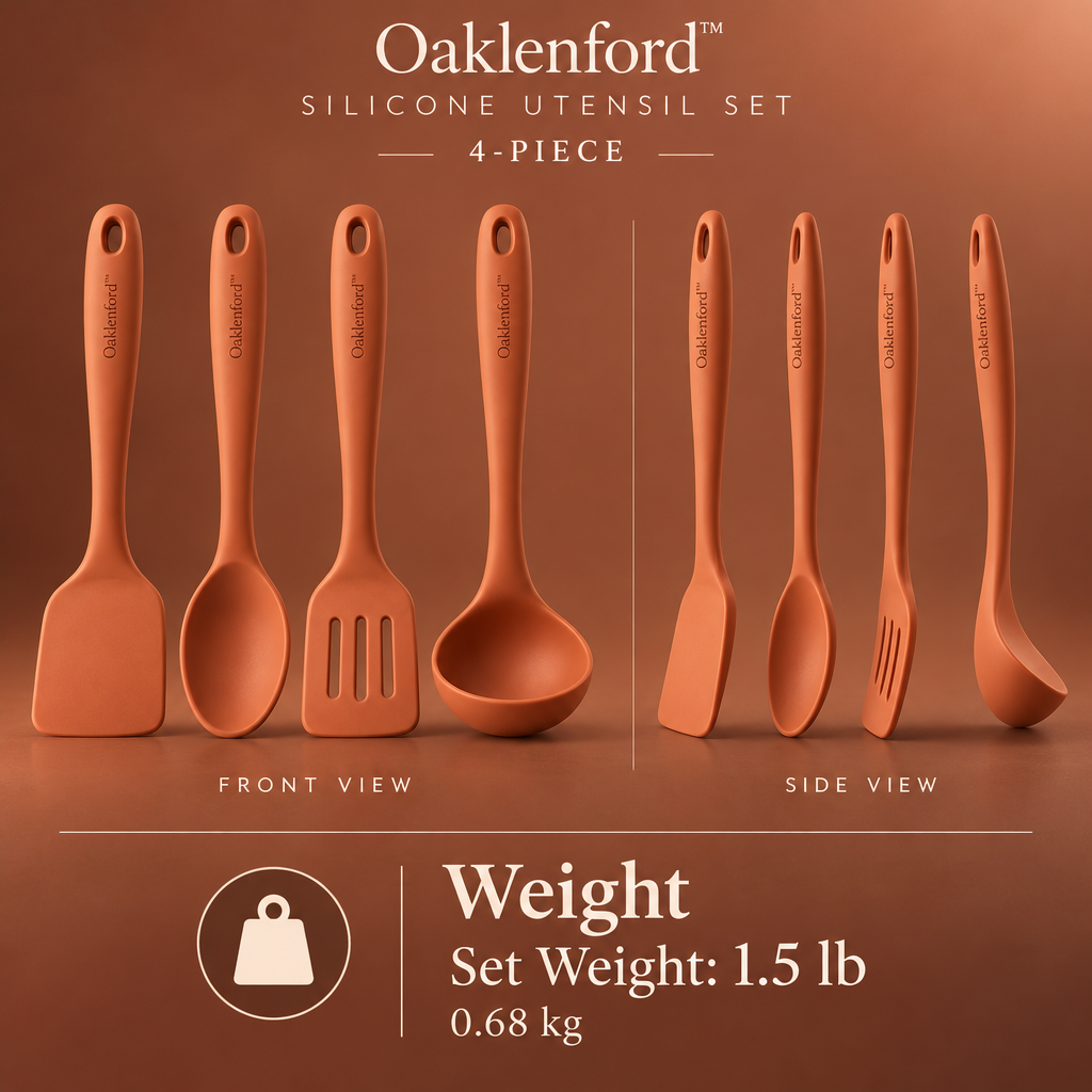 Oaklenford™ Terracotta Silicone Utensil Set (4-Piece) – Vintage Kitchen Product Weight