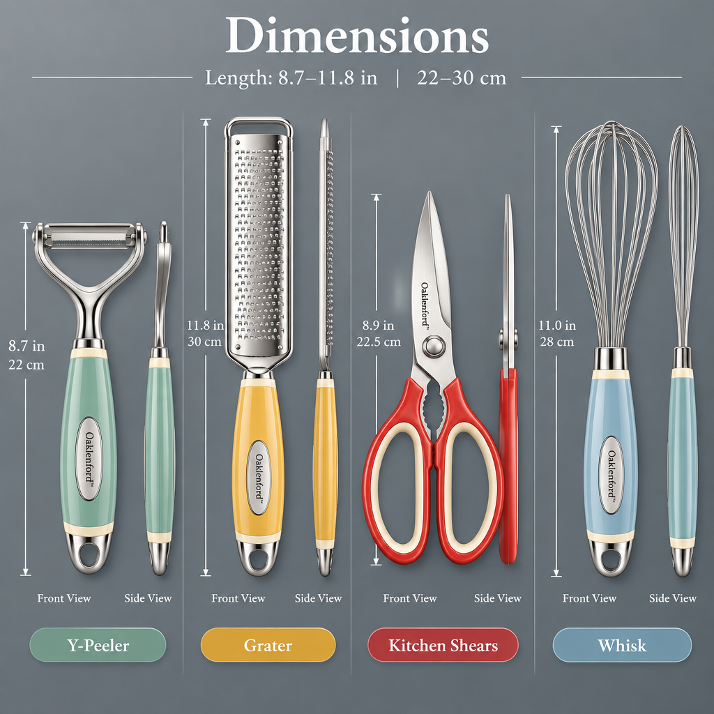 Oaklenford™ Retro Stainless Steel Prep Tool Set (4-Piece) – Vintage Kitchen Product Dimensions
