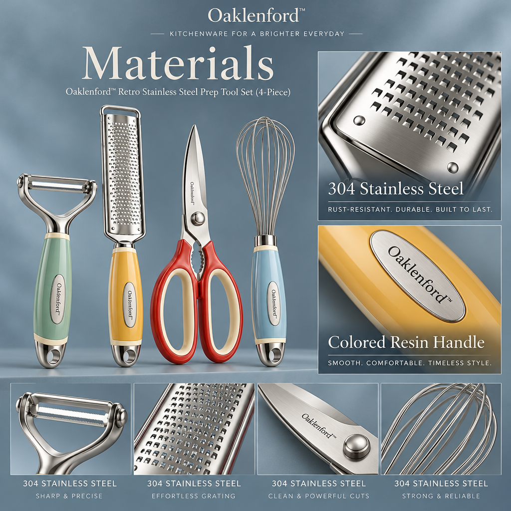 Oaklenford™ Retro Stainless Steel Prep Tool Set (4-Piece) – Vintage Kitchen Materials & Structure