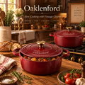 Oaklenford™ Burgundy Enameled Cast Iron Dutch Oven – Vintage Kitchen Lifestyle Image