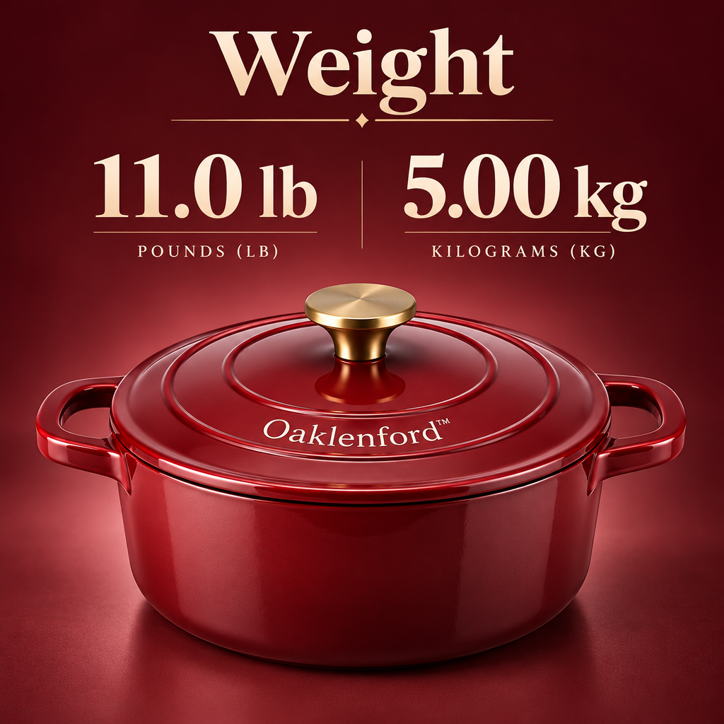 Oaklenford™ Burgundy Enameled Cast Iron Dutch Oven – Vintage Kitchen Product Weight
