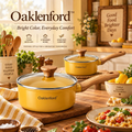 Oaklenford™ Mustard Yellow Retro Saucepan with Lid – Vintage Kitchen Lifestyle Image