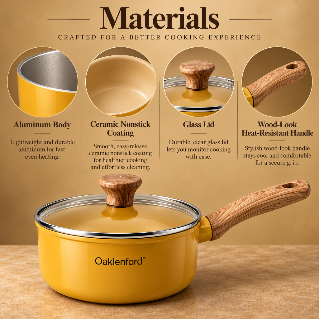 Oaklenford™ Mustard Yellow Retro Saucepan with Lid – Vintage Kitchen Materials & Structure