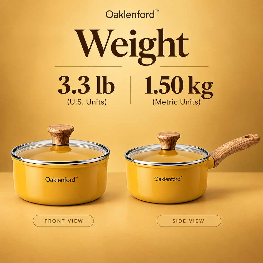 Oaklenford™ Mustard Yellow Retro Saucepan with Lid – Vintage Kitchen Product Weight