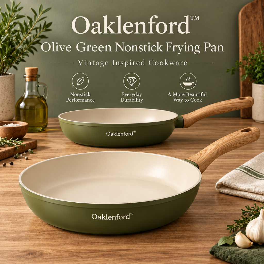 Oaklenford™ Olive Green Nonstick Frying Pan – Vintage Kitchen Brand Hero