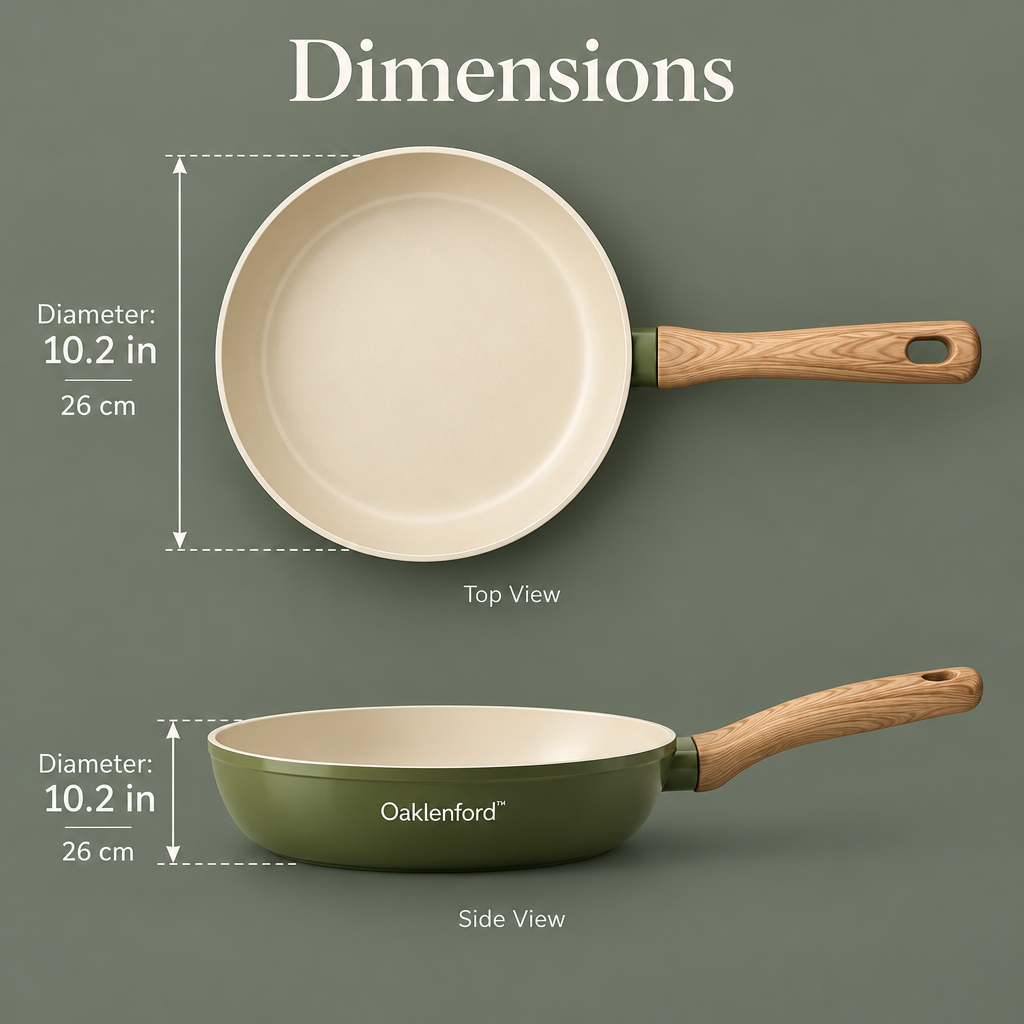 Oaklenford™ Olive Green Nonstick Frying Pan – Vintage Kitchen Product Dimensions