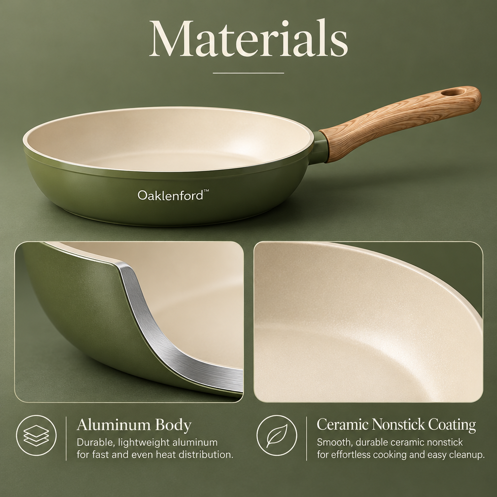 Oaklenford™ Olive Green Nonstick Frying Pan – Vintage Kitchen Materials & Structure