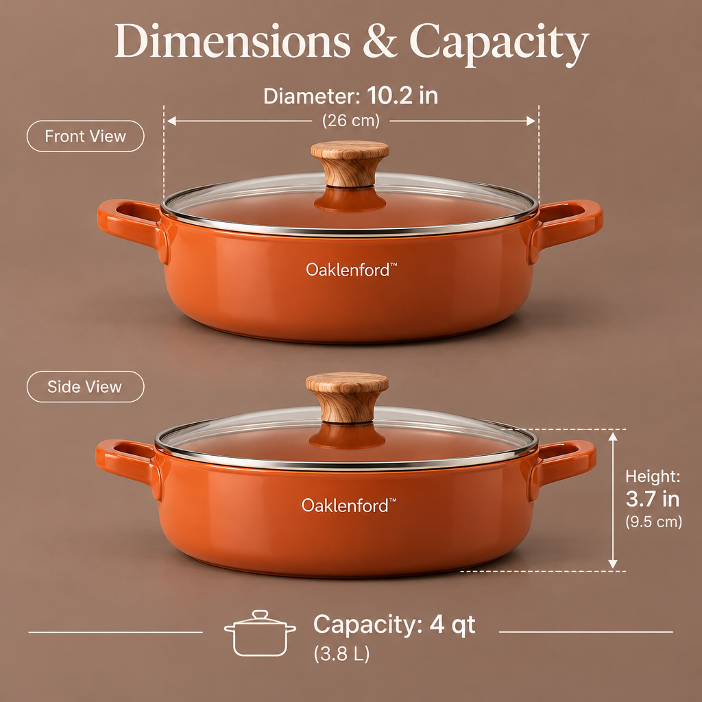 Oaklenford™ Terracotta Deep Sauté Pot – Vintage Kitchen Product Dimensions