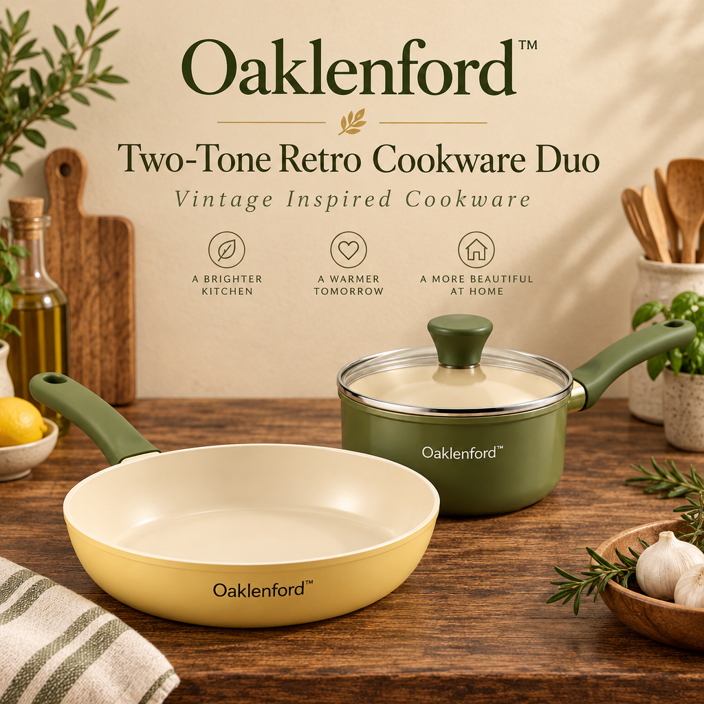 Oaklenford™ Two-Tone Retro Cookware Duo – Vintage Kitchen Brand Hero