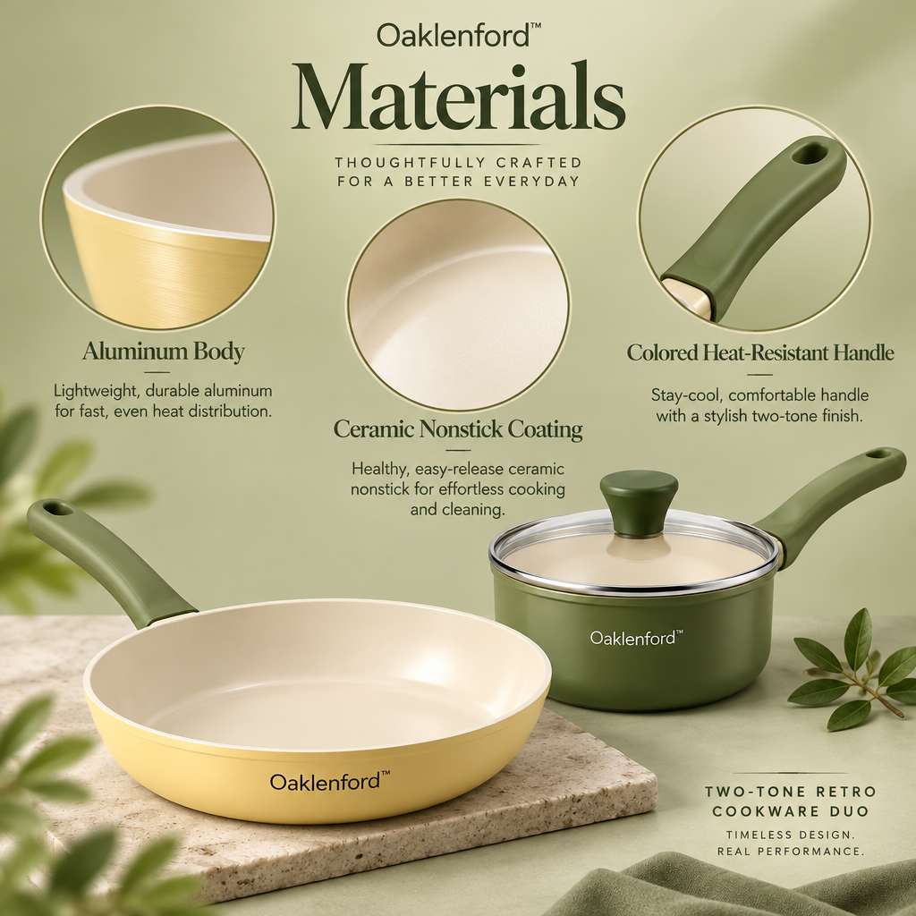Oaklenford™ Two-Tone Retro Cookware Duo – Vintage Kitchen Materials & Structure